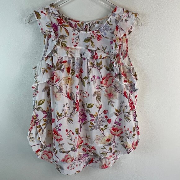 LC Lauren Conrad Floral Ruffle Trim Sleeveless Top Size Medium - Picture 2 of 12